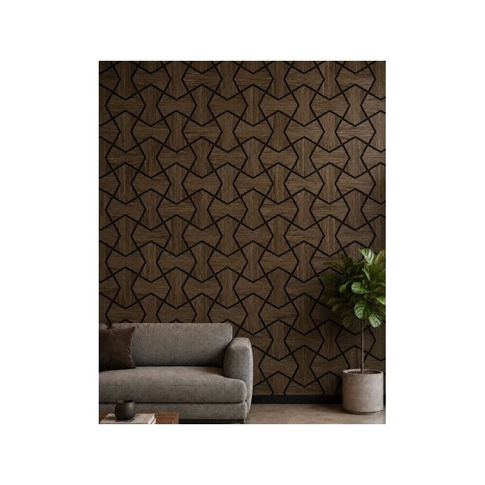 Dekoracyjny panel akustyczny ścienny | sufitowy | okładzina wnętrz | elementy w kształcie klepsydry | 861,94x482,87x18mm | MDF + PET | imitacja dębu wędzonego 2 Dekoracyjny panel akustyczny ścienny | sufitowy | okładzina wnętrz | elementy w kształcie klepsydry | 861,94x482,87x18mm | MDF + PET | imitacja dębu wędzonego 2