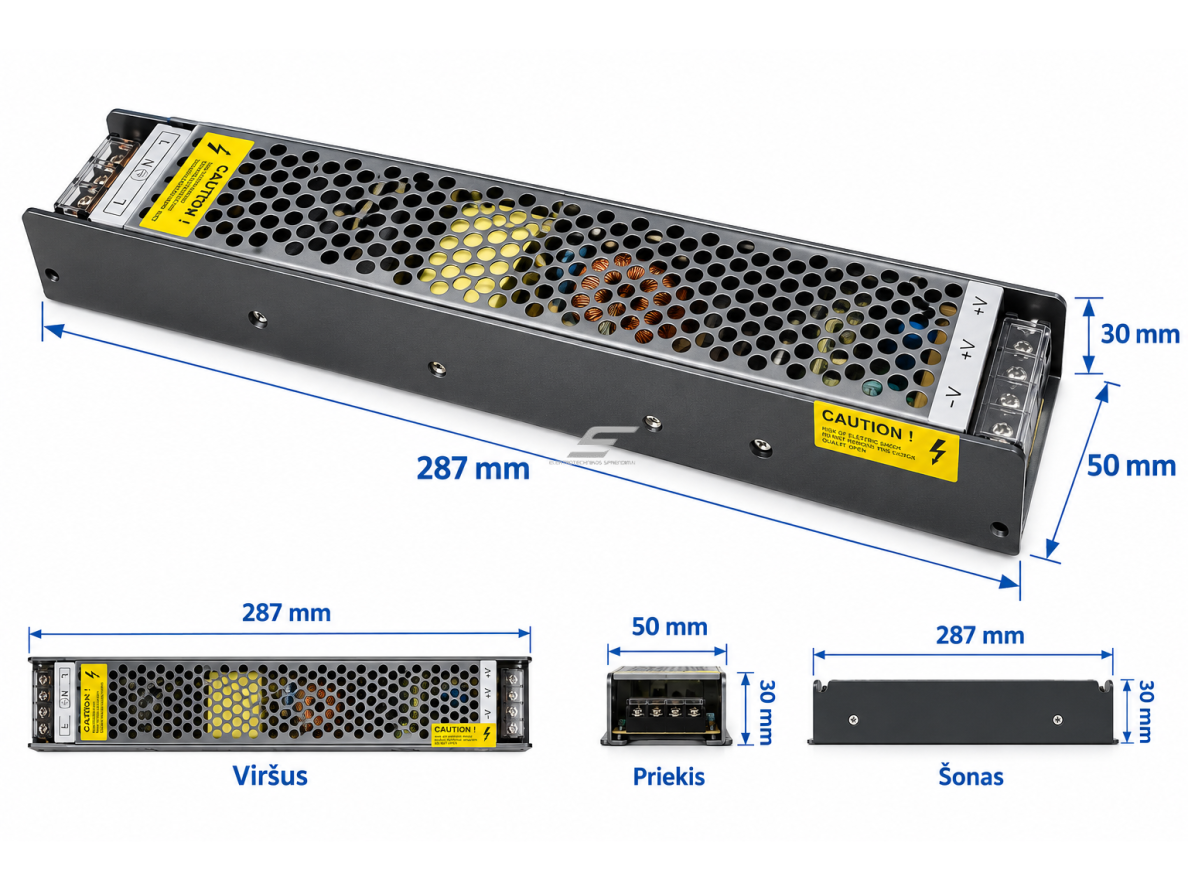 Dimeriuojamas | reguliuojamas maitinimo šaltinis LED juostai | 250W | 20,8A | 12VDC | 287x50x30mm | IP20 | 4779041468570 2 Dimeriuojamas | reguliuojamas maitinimo šaltinis LED juostai | 250W | 20,8A | 12VDC | 287x50x30mm | IP20 | 4779041468570 2