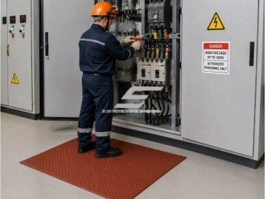 Dielektrinis guminis kilimėlis elektrikams | 750x750x7mm | 1000V | su patikra | rudas 1 Dielektrinis guminis kilimėlis elektrikams | 750x750x7mm | 1000V | su patikra | rudas 1