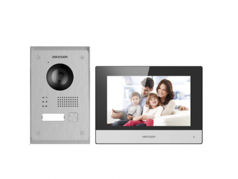 Domofonas | telefonspynė | pasikalbėjimo įrenginio komplektas | su kamera | 2MP | 12VDC | 138x65x27mm | IP65 | sidabrinis/juodas | Hikvision | DS-KIS703-P Domofonas | telefonspynė | pasikalbėjimo įrenginio komplektas | su kamera | 2MP | 12VDC | 138x65x27mm | IP65 | sidabrinis/juodas | Hikvision | DS-KIS703-P