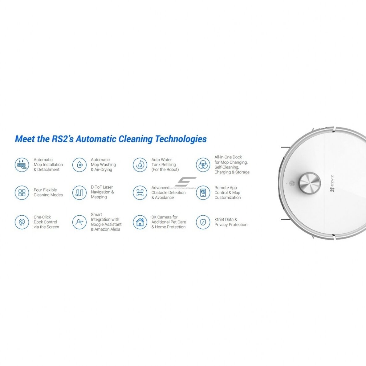 Smart | Automatic Vacuum Cleaner Robot | with Suction and Mopping Function | White | EZVIZ CS-RS2-TWT2 2 Smart | Automatic Vacuum Cleaner Robot | with Suction and Mopping Function | White | EZVIZ CS-RS2-TWT2 2