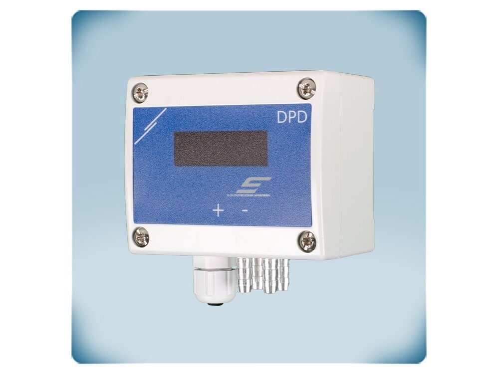 Dvigubas diferencinio slėgio daviklis su ekranu | 2×0-2000Pa | 2×0-10VDC/0-20mA/PWM | Modbus RTU | 24VDC | 4 laidų | IP65 | Sentera Controls | DPD-F-2K0 2