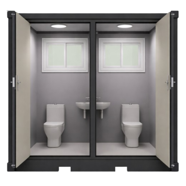Divvietīgs mobilais sanitārais konteineru WC | 2 tualetes ar 2 izlietnēm | 2 atsevišķas kabīnes | 2070x1220x2255mm Divvietīgs mobilais sanitārais konteineru WC | 2 tualetes ar 2 izlietnēm | 2 atsevišķas kabīnes | 2070x1220x2255mm