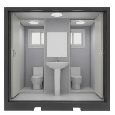 Divvietīgs mobilais sanitārais konteineris WC | 2 tualetes ar izlietni | 2270x2070x2255mm Divvietīgs mobilais sanitārais konteineris WC | 2 tualetes ar izlietni | 2270x2070x2255mm