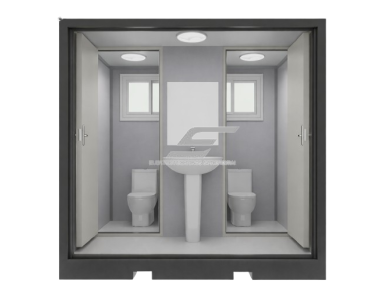 Dvigubas mobilus sanitarinis konteinerinis WC | 2 tualetai su praustuvu | 2270x2070x2255mm