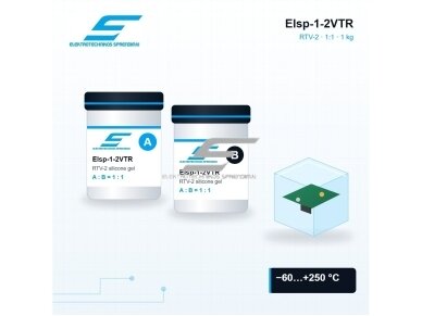 Dvikomponentis skaidrus silikoninis gelis užliejimui ir hermetizavimui | RTV-2 | maišymas 1:1 | −60…+250 °C | 1 kg | Elsp-1-2VTR