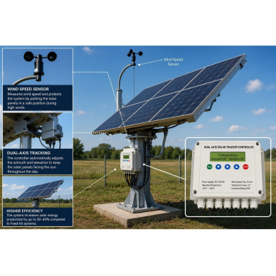 Dual-axis solar tracking controller | with optical sun sensor, anemometer and remote control | for solar panel rotation control (Kopija) 1 Dual-axis solar tracking controller | with optical sun sensor, anemometer and remote control | for solar panel rotation control (Kopija) 1