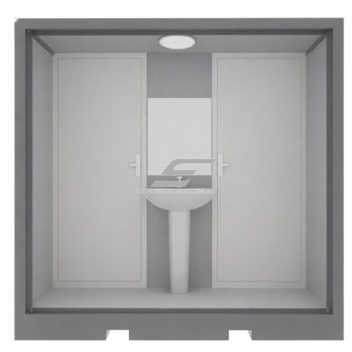Kahekordne mobiilne sanitaarne konteiner-WC | 2 tualetti koos valamuga | 2270x2070x2255mm 3 Kahekordne mobiilne sanitaarne konteiner-WC | 2 tualetti koos valamuga | 2270x2070x2255mm 3