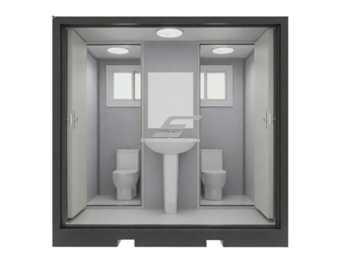 Dvigubas mobilus sanitarinis konteinerinis WC | 2 tualetai su praustuvu | 2270x2070x2255mm