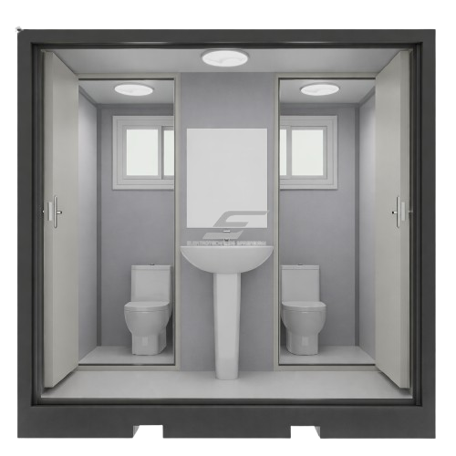 Kahekordne mobiilne sanitaarne konteiner-WC | 2 tualetti koos valamuga | 2270x2070x2255mm Kahekordne mobiilne sanitaarne konteiner-WC | 2 tualetti koos valamuga | 2270x2070x2255mm