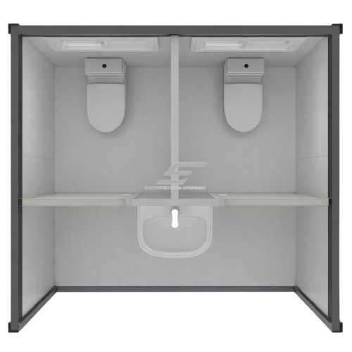 Kahekordne mobiilne sanitaarne konteiner-WC | 2 tualetti koos valamuga | 2270x2070x2255mm 2 Kahekordne mobiilne sanitaarne konteiner-WC | 2 tualetti koos valamuga | 2270x2070x2255mm 2