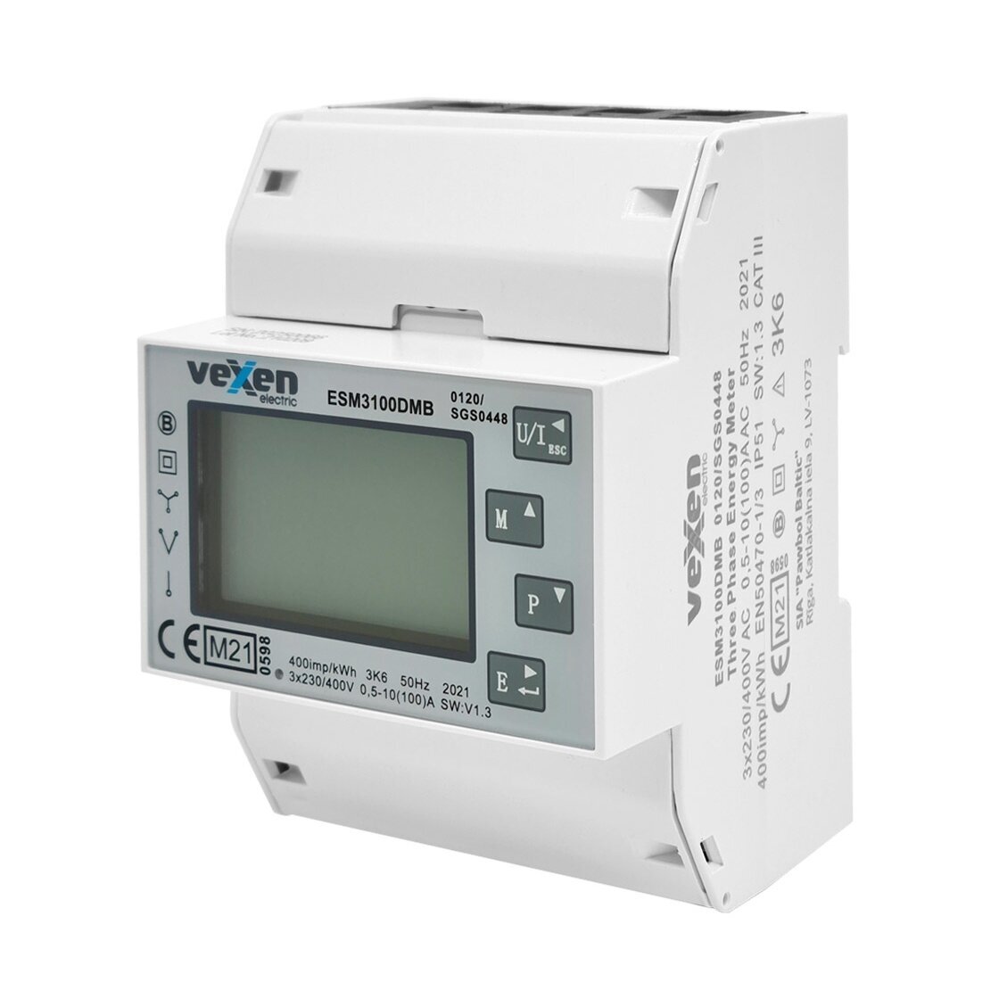 Modulārs trīsfāžu daudzfunkciju elektroenerģijas skaitītājs | 100 A | 3×230/400 V | M-Bus | MID | DIN | VEXEN ESM3100DMB 1 Modulārs trīsfāžu daudzfunkciju elektroenerģijas skaitītājs | 100 A | 3×230/400 V | M-Bus | MID | DIN | VEXEN ESM3100DMB 1