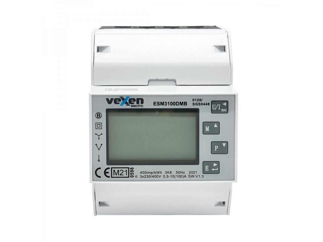 Modulinis trifazis multifunkcinis elektros energijos skaitiklis | 100 A | 3×230/400 V | M-Bus | MID | DIN | VEXEN ESM3100DMB Modulinis trifazis multifunkcinis elektros energijos skaitiklis | 100 A | 3×230/400 V | M-Bus | MID | DIN | VEXEN ESM3100DMB