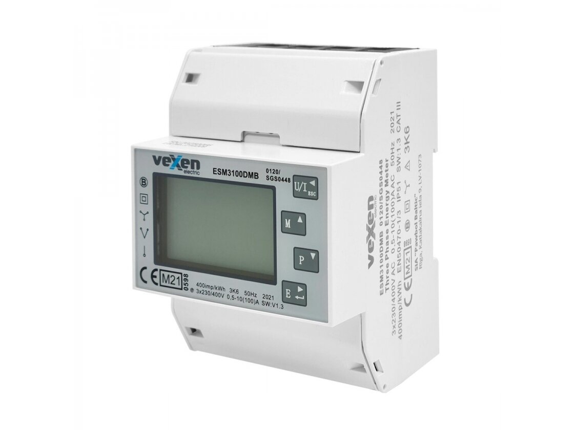 Modulinis trifazis multifunkcinis elektros energijos skaitiklis | 100 A | 3×230/400 V | M-Bus | MID | DIN | VEXEN ESM3100DMB 1 Modulinis trifazis multifunkcinis elektros energijos skaitiklis | 100 A | 3×230/400 V | M-Bus | MID | DIN | VEXEN ESM3100DMB 1
