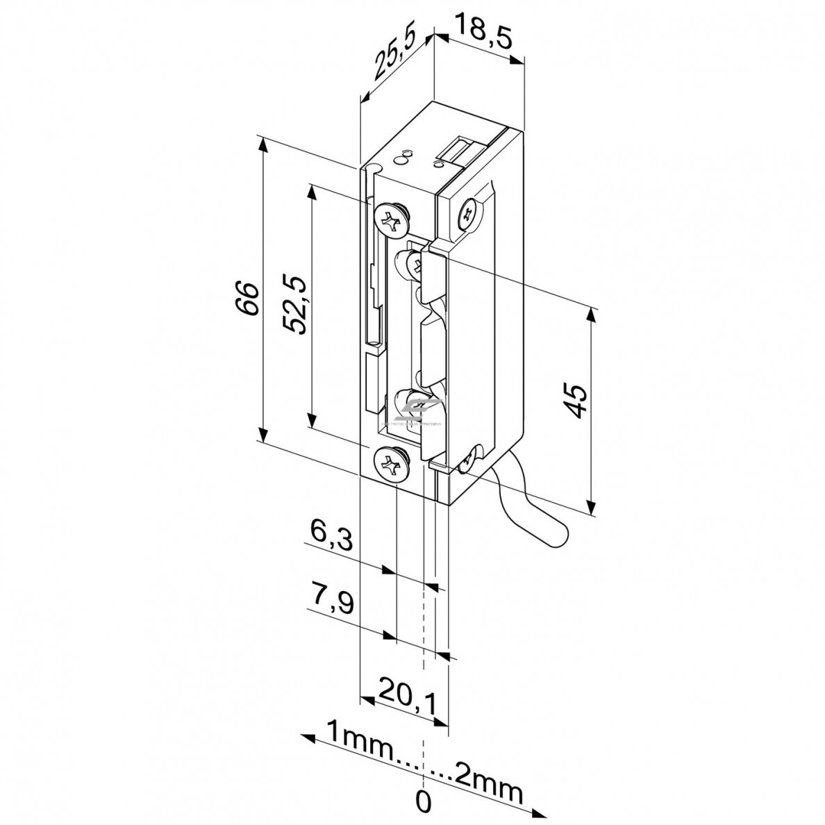Elektromagnētiskā durvju slēdzene | aizbīdnis | 10-24V AC/DC | spēks 375kg | ar atmiņu | ar 300mm kabeli | EFF EFF - ASSA ABLOY 148W.13 A71 1