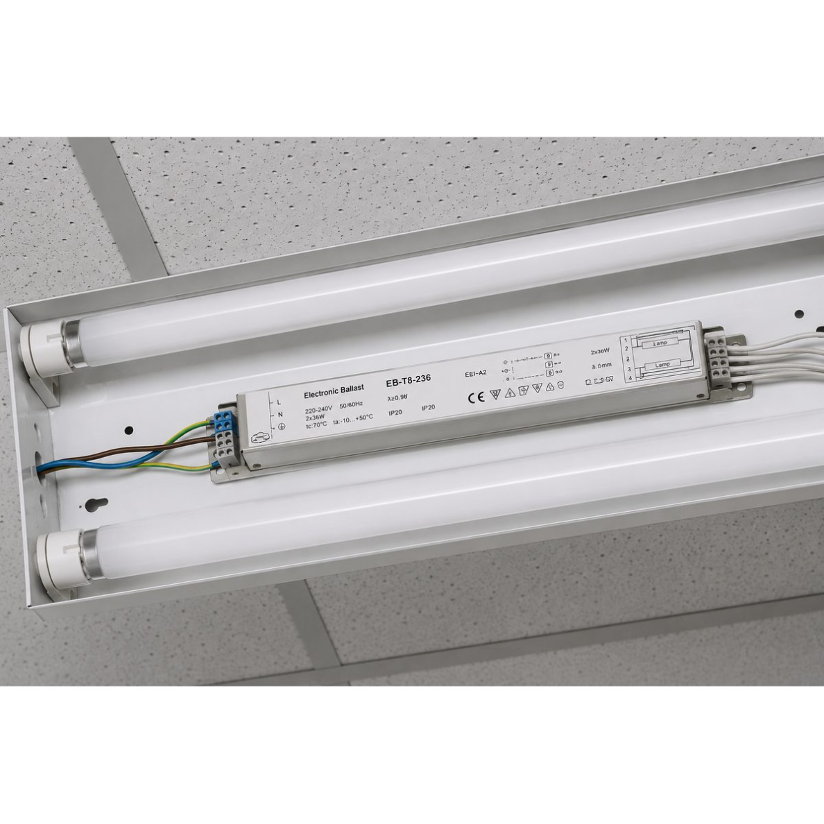 Электронный балласт | 2x36W | 230V | для люминесцентных ламп T8 | 50 000 ч | IP20 1