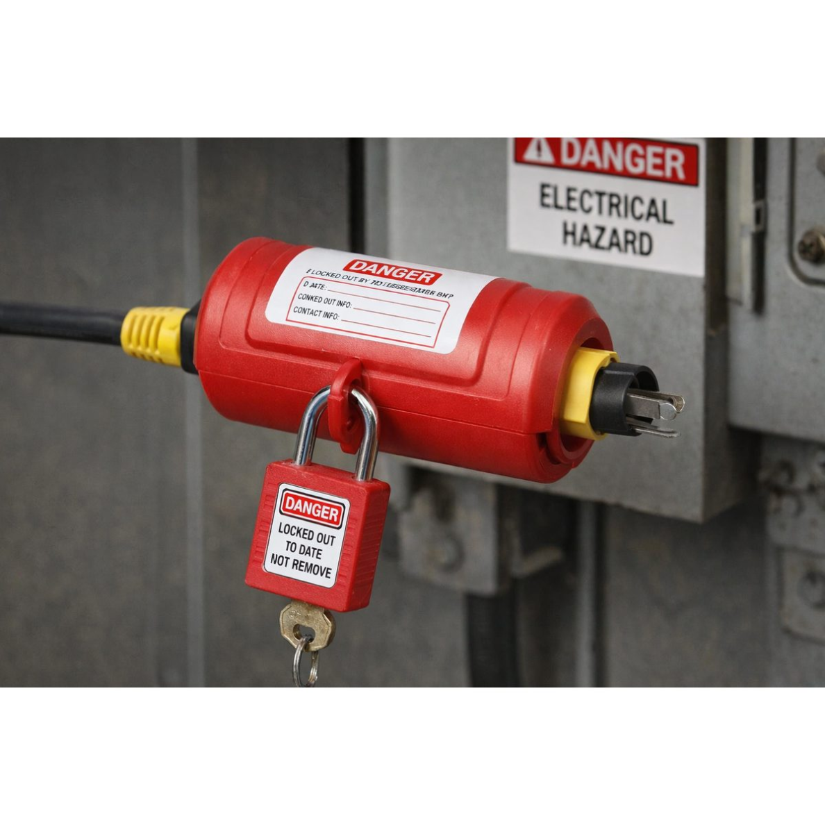 Electrical plug lockout box | LOTO safety device | universal | with padlock fastening | 188x102x82.5 mm | red 2 Electrical plug lockout box | LOTO safety device | universal | with padlock fastening | 188x102x82.5 mm | red 2