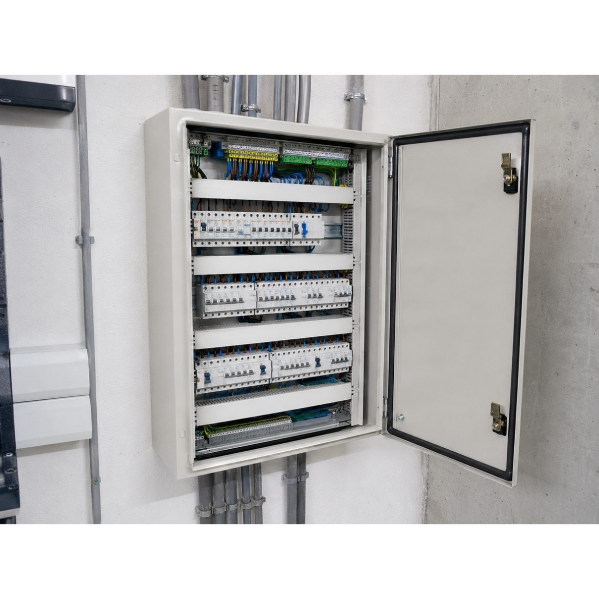 Elektroenerģijas sadale | modulārais sadales skapis | kārba | skapis | 36 moduļi | 579x310x138 mm | hermētisks | virsapmetuma montāža | tērauda | IP54 | IEK | PRO | MKM16-N-36-54-ZU | 4606056417500 1