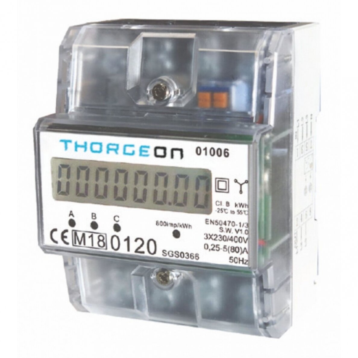 Модульный трёхфазный счётчик электроэнергии | 80 А | 3×230/400 В | IP20 | DIN | THORGEON 01002 Модульный трёхфазный счётчик электроэнергии | 80 А | 3×230/400 В | IP20 | DIN | THORGEON 01002