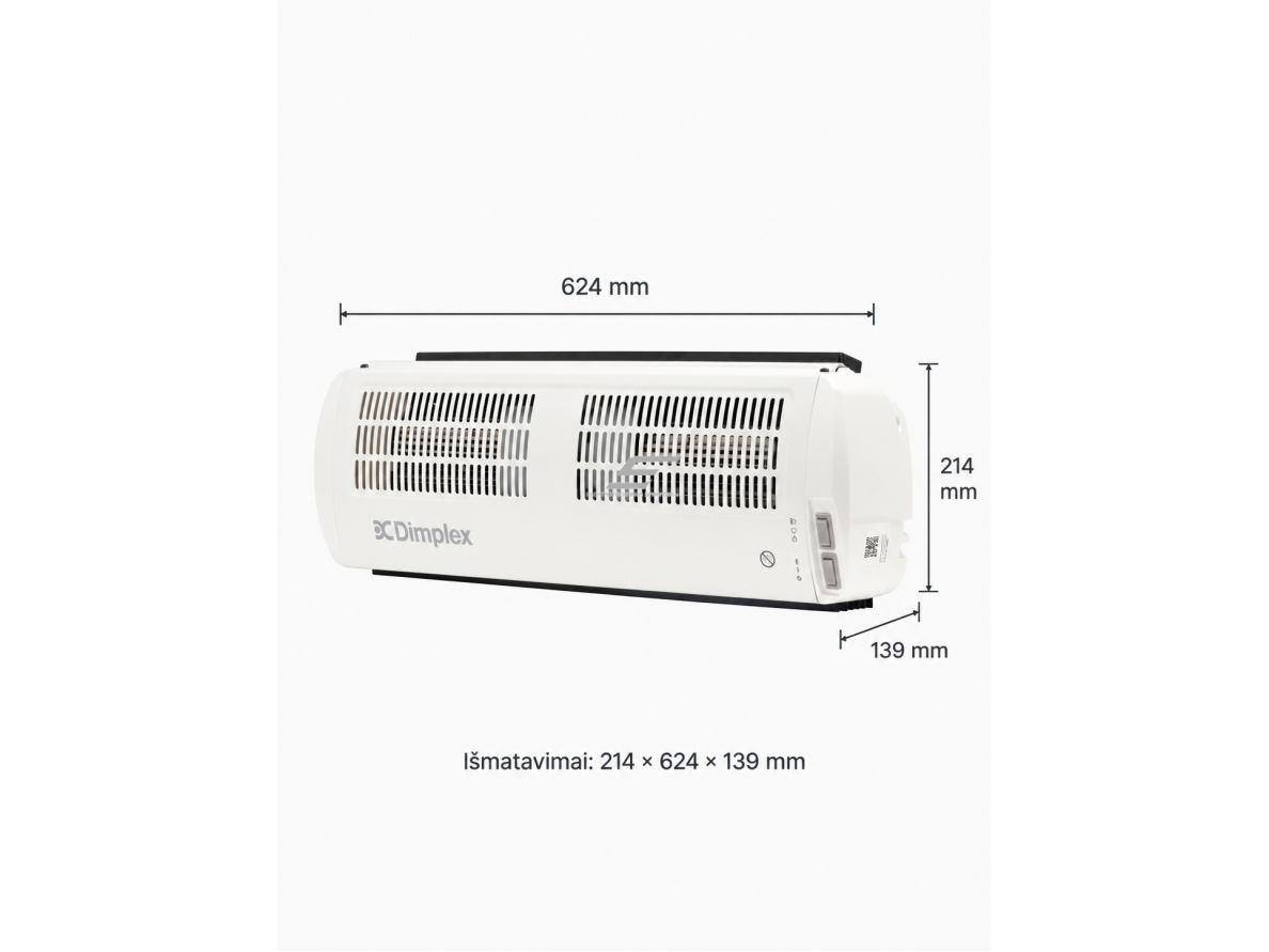 Elektrinė oro užuolaida Dimplex AC | 1300/3000W | 230V | 6,2m/s | 214x624x139mm | IP21 | Dimplex AC3W 1