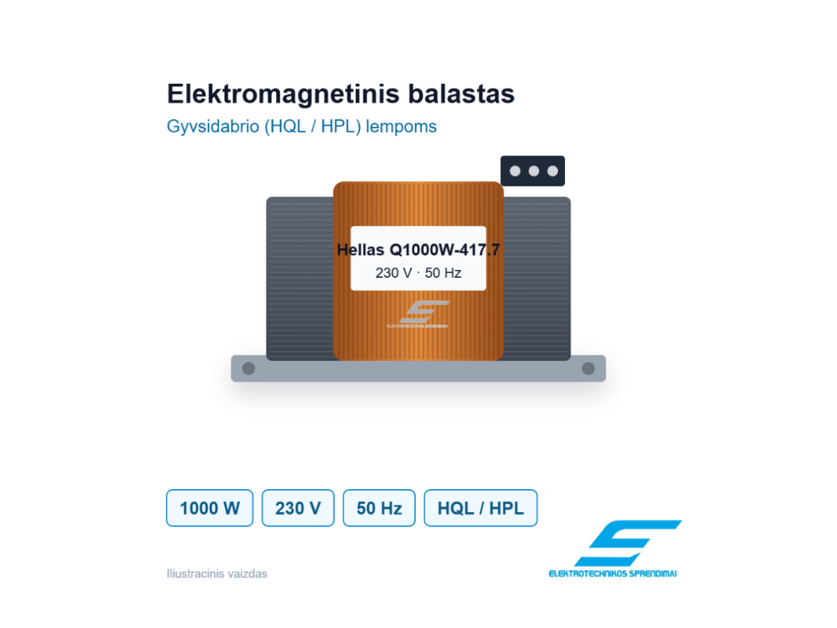 Elektromagnetinis balastas gyvsidabrio lempai | 1000W | 230V | 50Hz | Hellas Q1000W-417.7 | 0441770000003