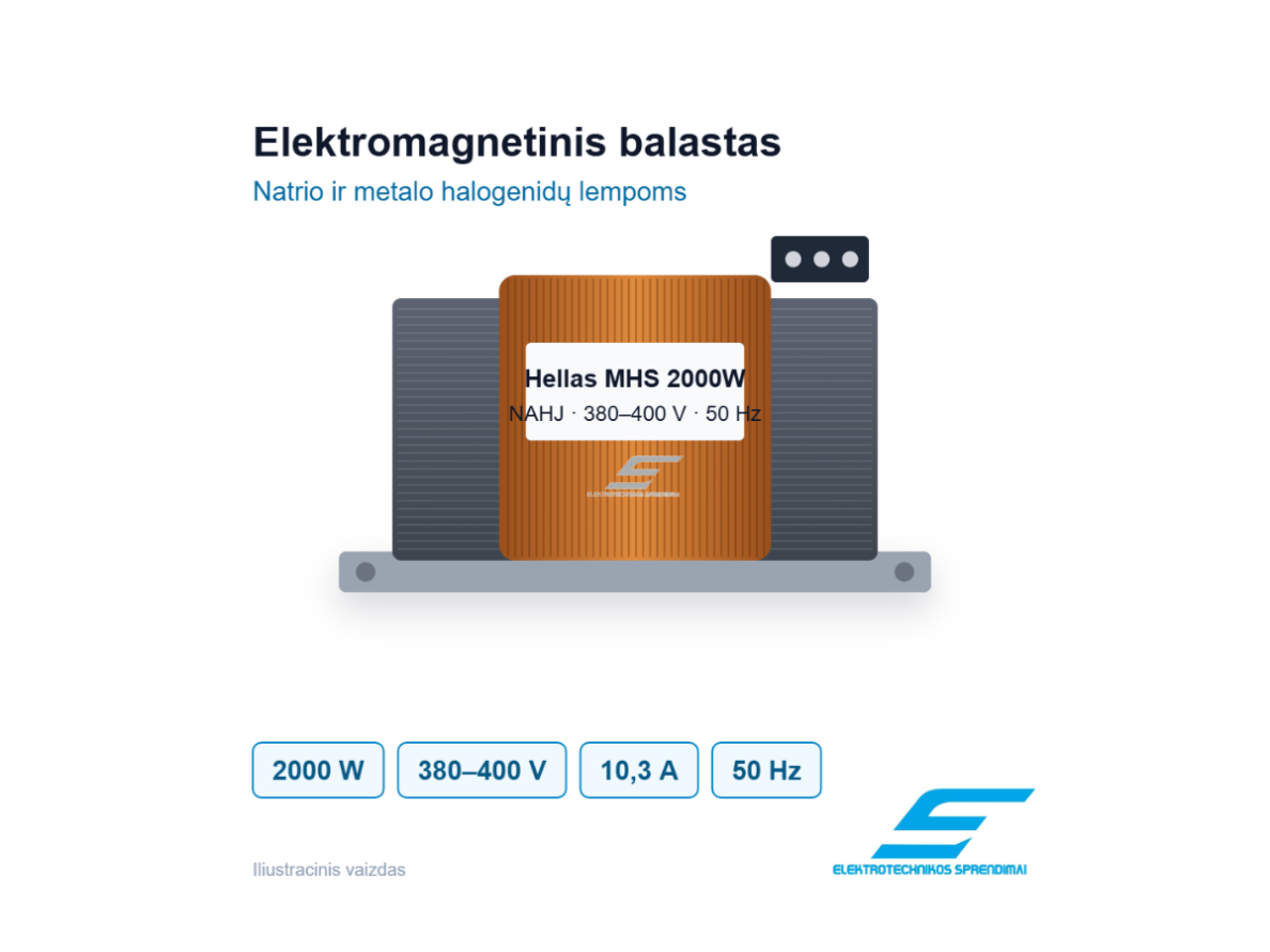 Elektromagnetinis balastas natrio ir metalo halogenidų lempoms | 2000W | 380–400V | 10,3A | 50Hz | Hellas MHS 2000W NAHJ | 2777000026658 Elektromagnetinis balastas natrio ir metalo halogenidų lempoms | 2000W | 380–400V | 10,3A | 50Hz | Hellas MHS 2000W NAHJ | 2777000026658