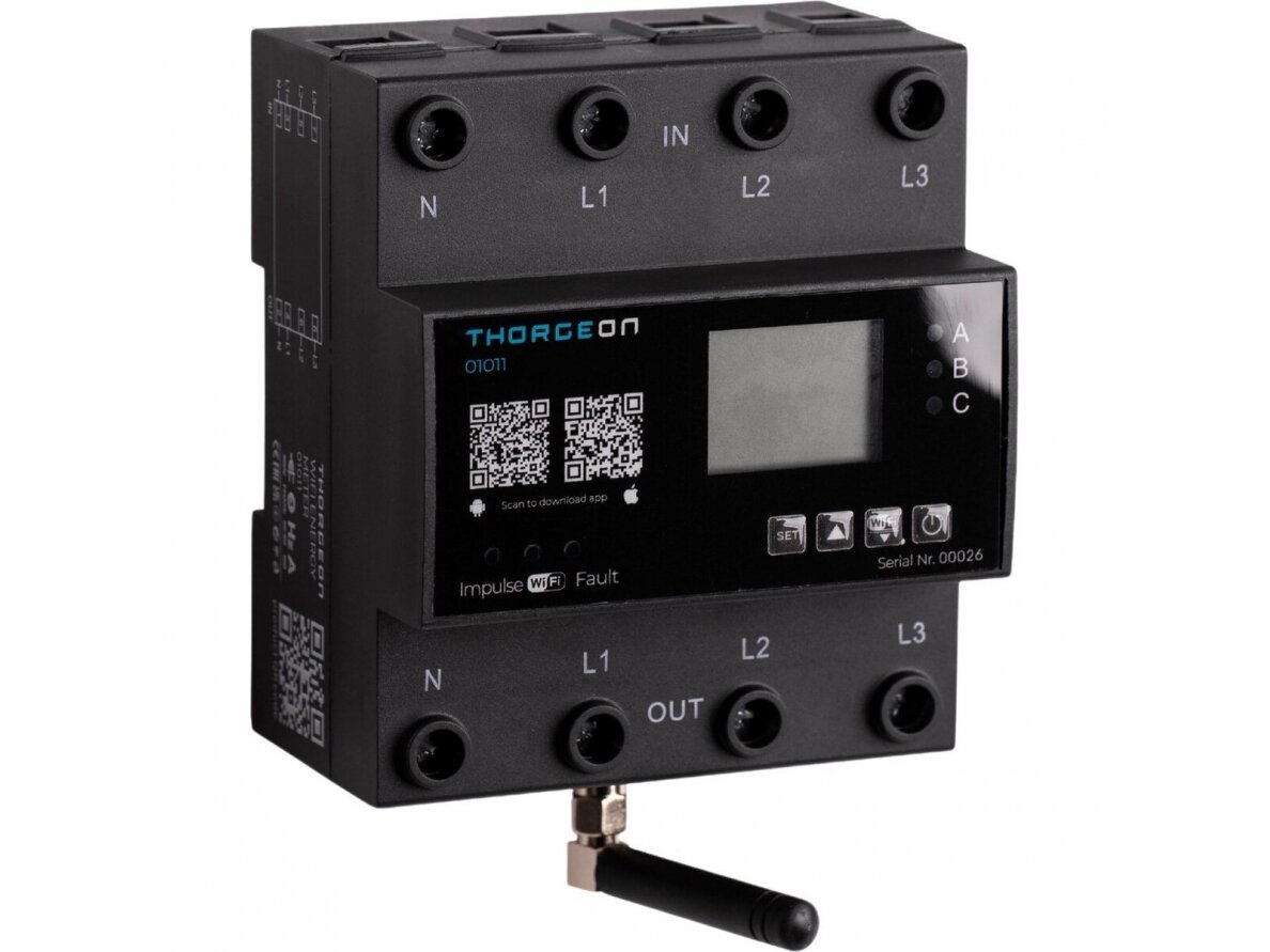Modulinis trifazis elektros energijos skaitiklis | 80(100) A | 3×230/400 V | Wi-Fi | IP20 | DIN | THORGEON 01011