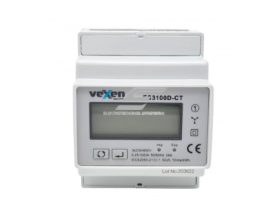Modulinis trifazis elektros energijos skaitiklis | x/5 A per srovės transformatorius | 3×230/400 V | 1–9999 A pirminė | Impulsinis išėjimas | IP51 | DIN | VEXEN ES3100DCT Modulinis trifazis elektros energijos skaitiklis | x/5 A per srovės transformatorius | 3×230/400 V | 1–9999 A pirminė | Impulsinis išėjimas | IP51 | DIN | VEXEN ES3100DCT