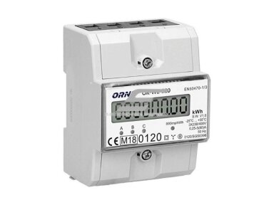 Modulinis trifazis elektros energijos skaitiklis | 80 A | 3×230/400 V | 1 tarifas | S0 impulsinis išėjimas | MID | DIN | Orno OR-WE-520 Modulinis trifazis elektros energijos skaitiklis | 80 A | 3×230/400 V | 1 tarifas | S0 impulsinis išėjimas | MID | DIN | Orno OR-WE-520