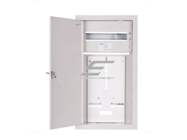 Elektros paskirstymo skydelis | dėžė | 12 modulių | su spyna | 270x540x120mm | 1F ir 3F elektros skaitikliams | potinkinis | plieninis | IP31