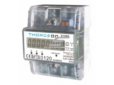 Modulinis trifazis elektros energijos skaitiklis | 5(80) A | 3×230/400 V | 1 tarifas | impulsinis išėjimas | MID | IP20 | DIN | THORGEON 01006