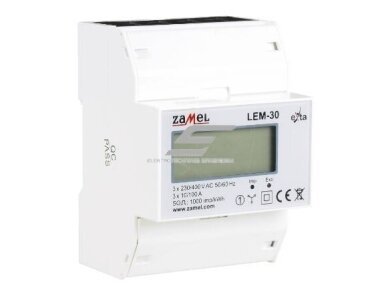Modulinis trifazis elektros energijos skaitiklis | 100 A | 3×230/400 V | 1 tarifas | S0 impulsinis išėjimas | DIN | Zamel LEM-30 Modulinis trifazis elektros energijos skaitiklis | 100 A | 3×230/400 V | 1 tarifas | S0 impulsinis išėjimas | DIN | Zamel LEM-30