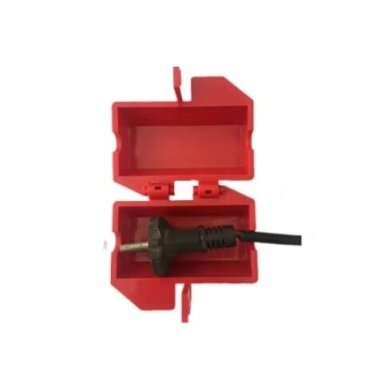 Electrical plug lockout box | LOTO safety device | universal | with padlock fixing | 51x51x89mm | red Electrical plug lockout box | LOTO safety device | universal | with padlock fixing | 51x51x89mm | red