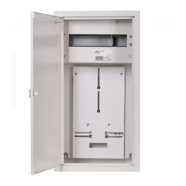 Trīsfāžu | ievada elektro sadales skapis | kaste | panelis | ar sadali | 12 moduļi | 580x310x220 mm | 1x3 fāžu skaitītājam | ar plombēšanas iespēju | virsapmetuma | tērauda | IP31