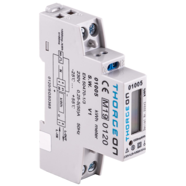 Modulārs vienfāzes elektroenerģijas skaitītājs | 5(50) A | 230 V | S0 impulsu izeja | MID | DIN | THORGEON 01005