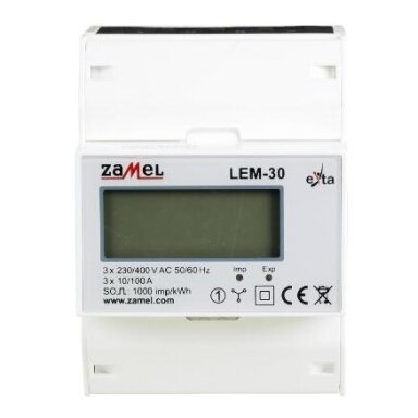 Moodul-kolmefaasiline elektriarvesti | 100 A | 3×230/400 V | 1 tariif | S0 impulssväljund | DIN | Zamel LEM-30