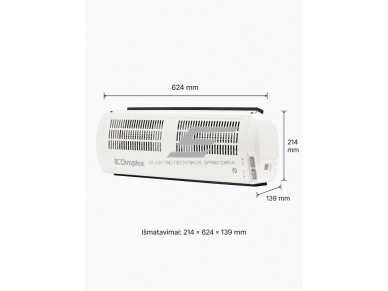 Elektrinė oro užuolaida Dimplex AC | 1300/3000W | 230V | 6,2m/s | 214x624x139mm | IP21 | Dimplex AC3W 1
