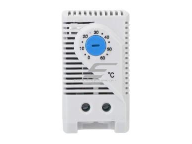Elektromechaninis termostatas DIN bėgeliui | NO | 0-60°C | 10A | 110–250V AC | bimetalinis | automatinė temperatūros kontrolė | IP20