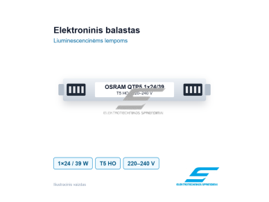 Elektroninis balastas T5 HO (16 mm) liuminescencinei lempai | 1×24 W / 1×39 W | 220–240 V | OSRAM QUICKTRONIC PROFESSIONAL 5 QTP5 1x24/39 | 4008321329110 Elektroninis balastas T5 HO (16 mm) liuminescencinei lempai | 1×24 W / 1×39 W | 220–240 V | OSRAM QUICKTRONIC PROFESSIONAL 5 QTP5 1x24/39 | 4008321329110