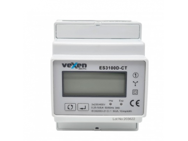 Modulinis trifazis elektros energijos skaitiklis | x/5 A per srovės transformatorius | 3×230/400 V | 1–9999 A pirminė | Impulsinis išėjimas | IP51 | DIN | VEXEN ES3100DCT Modulinis trifazis elektros energijos skaitiklis | x/5 A per srovės transformatorius | 3×230/400 V | 1–9999 A pirminė | Impulsinis išėjimas | IP51 | DIN | VEXEN ES3100DCT