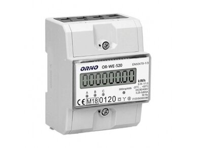 Modulinis trifazis elektros energijos skaitiklis | 80 A | 3×230/400 V | 1 tarifas | S0 impulsinis išėjimas | MID | DIN | Orno OR-WE-520 Modulinis trifazis elektros energijos skaitiklis | 80 A | 3×230/400 V | 1 tarifas | S0 impulsinis išėjimas | MID | DIN | Orno OR-WE-520