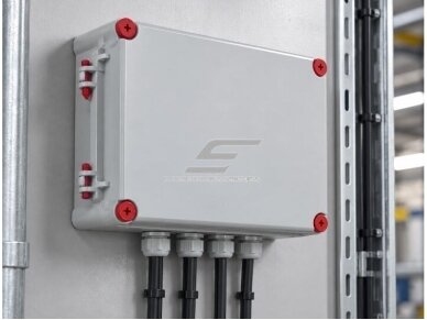 Elektros instaliacijos paskirstymo dėžutė su atverčiamu dangčiu | varžtais | plastikinė | hermetinė | 210x190x100mm | paviršinė | pilka | IP67 4