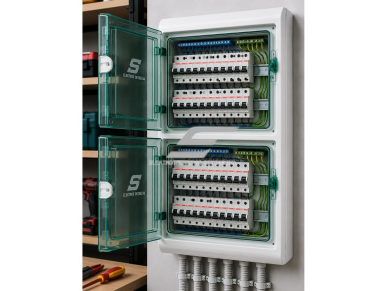 Elektros paskirstymo | modulinis skydelis | dėžė | skydas | 72 modulių (4x18) | 842x448x160mm | skaidrios durelės | hermetinis | virštinkinis | plastikinis | IP65 | Schneider Electric | Kaedra | 13987 1