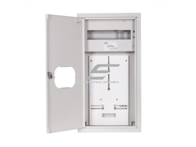 Trifazis | įvadinis elektros skydelis | dėžė | skydas | su paskirstymu | 12 modulių | su spyna ir stiklu | 580x310x130mm | 1x3F skaitikliui | su plombavimo galimybe | virštinkinis | plieninis | IP31 1