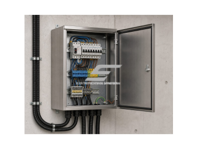 Elektros paskirstymo skydelis | dėžė | skydas | su montavimo plokšte | 300x500x200mm | hermetinis | virštinkinis | nerūdijančio plieno AISI304 | IP66 3