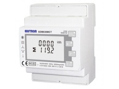 Modulinis trifazis multifunkcinis elektros energijos skaitiklis | per srovės transformatorius 1/5 A | 3×230/400 V | dvikryptis | RS485 Modbus | DIN | Eastron SDM630MCT Modulinis trifazis multifunkcinis elektros energijos skaitiklis | per srovės transformatorius 1/5 A | 3×230/400 V | dvikryptis | RS485 Modbus | DIN | Eastron SDM630MCT