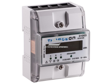 Modulinis trifazis elektros energijos skaitiklis | 5(100) A | 3×230/400 V | 1 tarifas | impulsinis išėjimas | IP20 | DIN | THORGEON 01003 Modulinis trifazis elektros energijos skaitiklis | 5(100) A | 3×230/400 V | 1 tarifas | impulsinis išėjimas | IP20 | DIN | THORGEON 01003