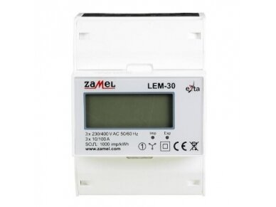 Modulinis trifazis elektros energijos skaitiklis | 100 A | 3×230/400 V | 1 tarifas | S0 impulsinis išėjimas | DIN | Zamel LEM-30 1 Modulinis trifazis elektros energijos skaitiklis | 100 A | 3×230/400 V | 1 tarifas | S0 impulsinis išėjimas | DIN | Zamel LEM-30 1