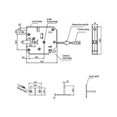 Elektromechaniczny rygiel | zamek | do paczkomatów | 12VDC | 2A | 73x66x13mm | odblokowuje się po podaniu zasilania | stalowy | czarny 4 Elektromechaniczny rygiel | zamek | do paczkomatów | 12VDC | 2A | 73x66x13mm | odblokowuje się po podaniu zasilania | stalowy | czarny 4