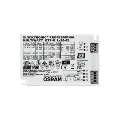 Electronic ballast for compact fluorescent lamps | 49W | 198–264VAC/DC | IP20 | QTP-M 1x26-42 Osram
